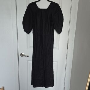 Everlane Black Puff Sleeve Linen Dress